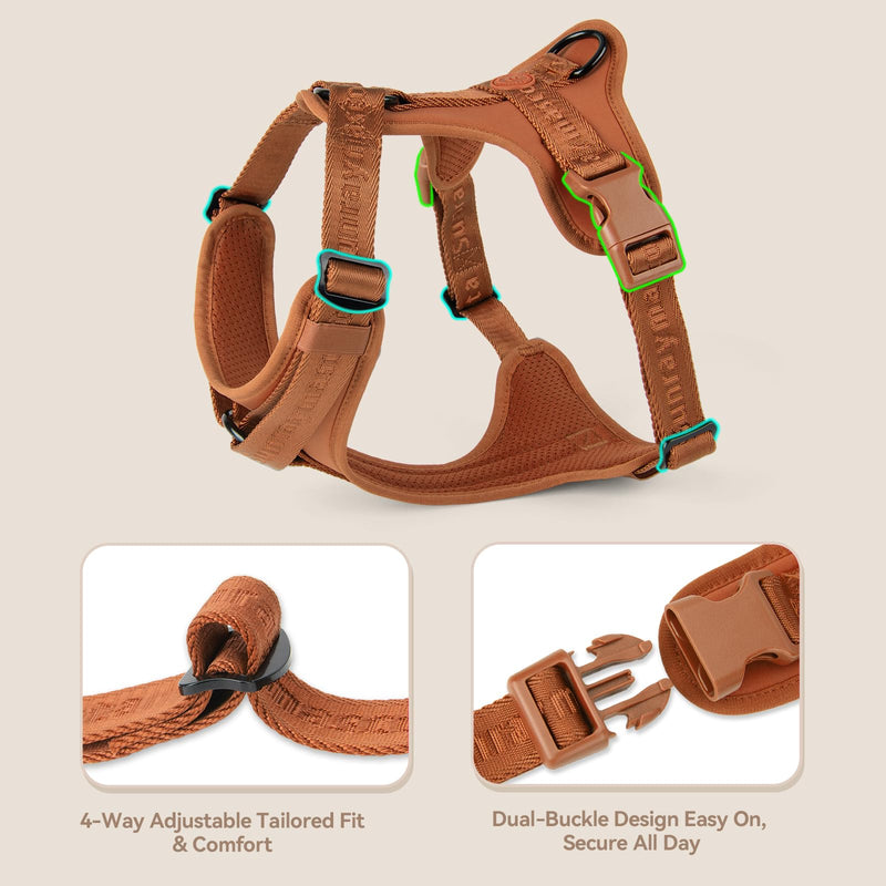 No Pull Dog Harness with Lycra, Three-Point Force Dispersion & 3D Padding, Adjustable Breathable Mesh for Small Medium Large Dogs(Carmel Brown,XS) XS(Neck:10.0-16.0,Chest:14.0-20.0) Carmel Brown - PawsPlanet Australia