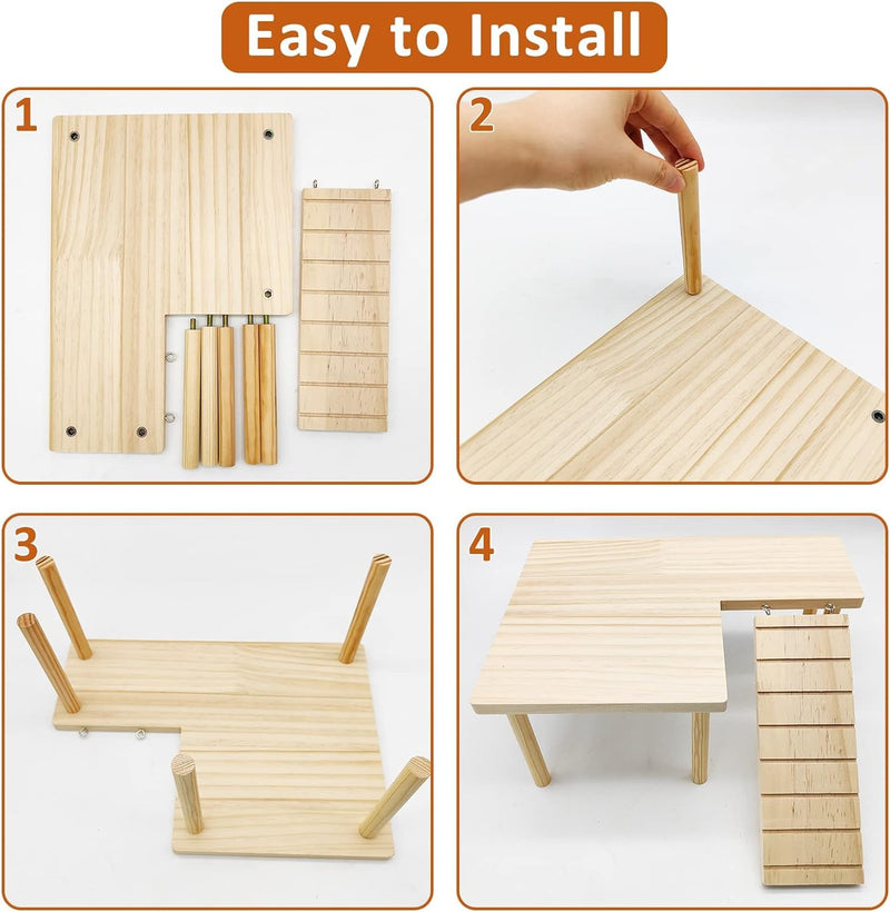 BNOSDM Wooden Hamster Platform with Legs Small Animal Standing Platform Exercise Toy Cage Accessories for Syrian Dwarf Hamsters Guinea Pigs Gerbils Degus Chinchillas Mice Bird Ladder on the side - PawsPlanet Australia