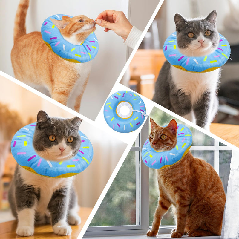Cat Cone Collar Soft, Adjustable Cat Recovery Collar for Small Medium Large Cats, Cute Donut E Collar After Surgery, Anti-Lick Wound Healing Elizabethan Collar for Kittens(Donut Blue, Small) Donut Blue - PawsPlanet Australia