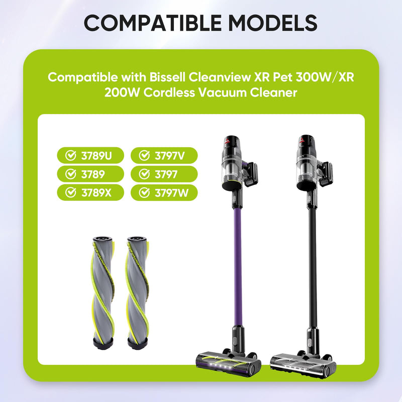 2Pack Replacement Brush Roll Compatible with Bissell Cleanview XR 200W/ Cleanview XR Pet 300W/ Powerlifter Turbo Cordless Stick Vacuum Cleaner 3789U, 3789X, 3789, 3797V, 3797W, 3797 CleanView XR Pet-Green - PawsPlanet Australia