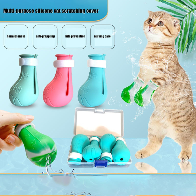 Cat Boots for Cats Only, Adjustable Cat Bathing Gloves,Silicone Cat Claw Covers for Kitten Grooming, Nail Clipping, Nursing Rehabilitation ，Hair Removal(Suitable for Cats 4lbs and Over) C Mixed Colours - C - PawsPlanet Australia
