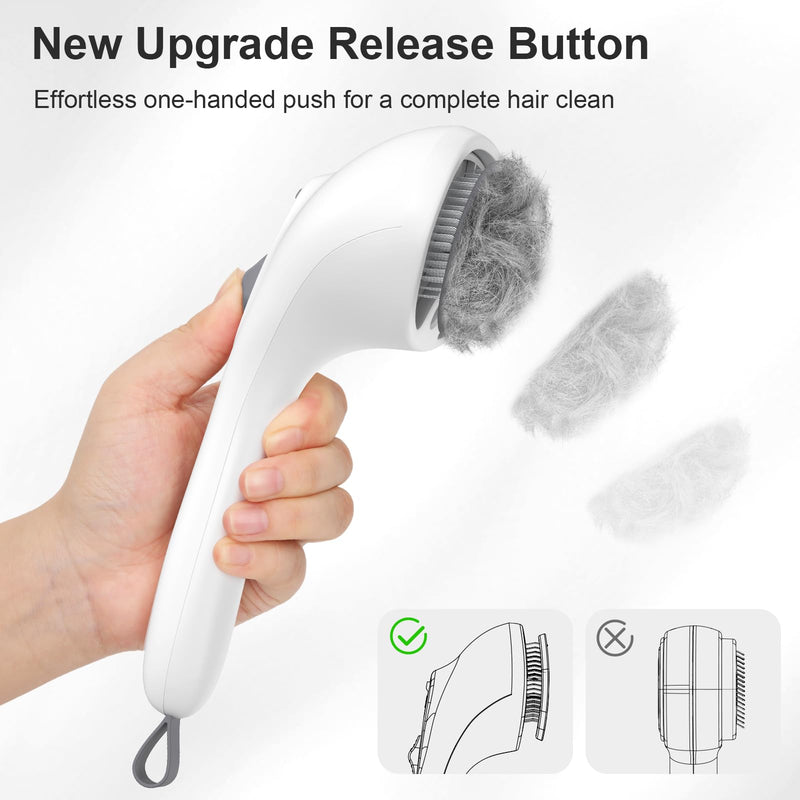Steam Cat Brush with Release Button, [Ultra-Quiet Design/Comfort-Grip Handle] Pet Spray Dog Brush, Rechargeable Pet Steam Brush for Long Short Hair Cats, Dogs, Rabbits Grooming(Gray-White) Gray-White - PawsPlanet Australia