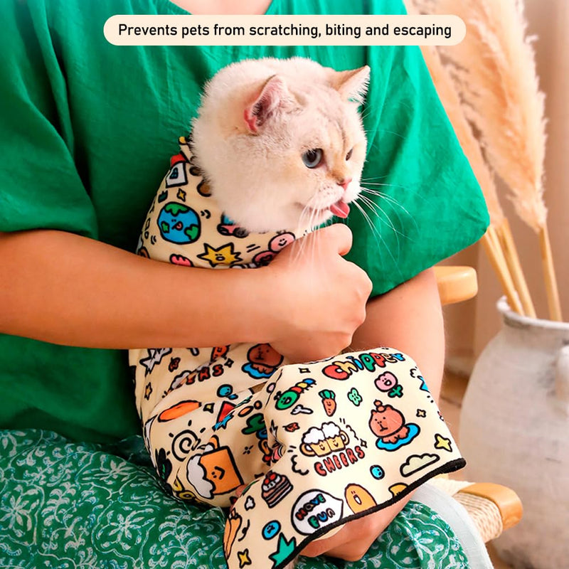 30'' Cat Grooming Wrap, Blanket for Cats Pets, Restraint Wrap, Self-Adherent, Anti-Bite, Anti-Scratch, Anti-Escape Calming Wrap for Medicine, Nail Clipping (30 * 30inches，12-20 lbs) (30*30inches,12-20 lbs) Pink Panda - PawsPlanet Australia