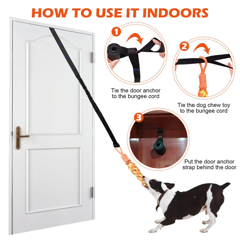 KATOLK Door Anchor Dog Hanging Bungee Tug Toy for Pull Rope and Tug of War, Indoor and Outdoor Pull Interactive Toy, Durable Retractable Tugger Dog Rope Toy with 2 Chew Rope Toys for Dogs and Cats - PawsPlanet Australia