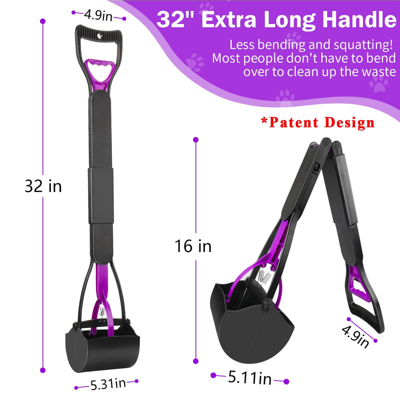 UPSKY 32'' Pooper Scooper for Large Small Dogs, Long Handle Dog Poop Scooper with Waste Bags, Portable Dog Poop Pick Up Tool, Folding Poop Scoop for Yard, Grass, Dirt, Gravel 1.Purple - PawsPlanet Australia