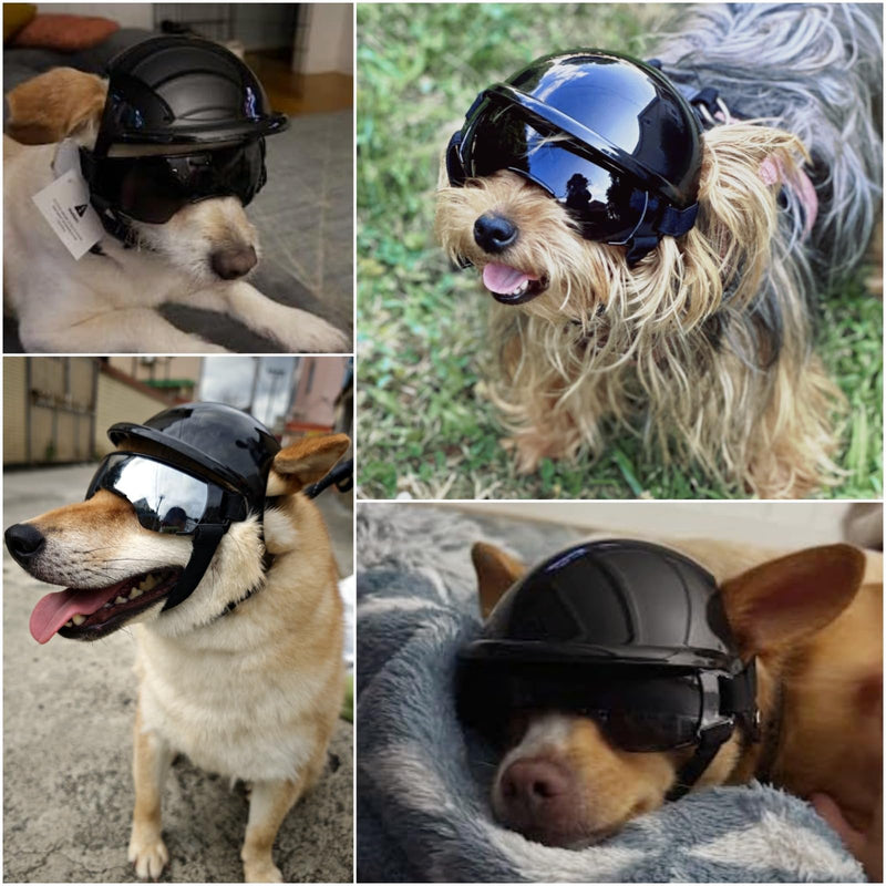 Namsan Small Dog Goggles and Helmet, Dog Motorcycle Helmet with UV Protection Sunglasses for Small Medium Breeds, Hard Doggie Hat with Ear Holes, Adjustable, Black Type A - PawsPlanet Australia