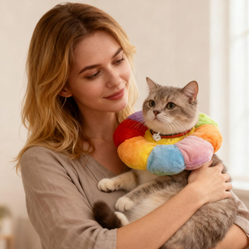 Pet Recovery Collar, Dog Cat Cone Collar Recovery Kitten Soft Neck, Adjustable Buckle, sun flower Soft Protective, Excellent Recovery Surgery Wound, Elizabeth Comfy Cotton, Not Block Vision (S) Yellow, Beige, Multicolor