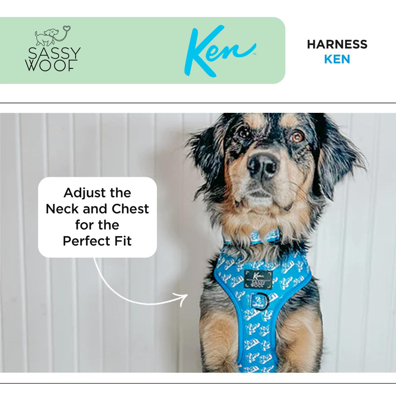 Sassy Woof Dog Adjustable Harness - Ken™ - L, Breathable Mesh, No Pull Design with Two D-Rings, Patented Design, Ideal for Large Dogs - Officially Licensed - PawsPlanet Australia