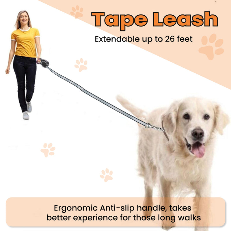Retractable Dog Leash – Extendable up to 26 FT, Heavy Duty Nylon Tape, No-Tangle, One-Handed Brake & Lock, for Small to X-Large Dogs up to 110 lbs (Black) - PawsPlanet Australia