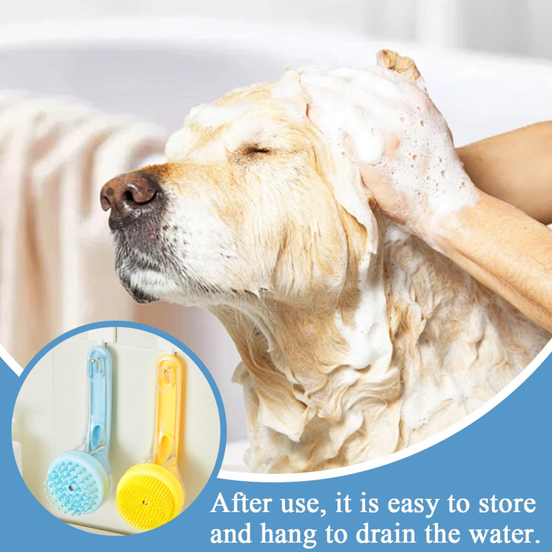 Dog Bath Brush, 2 in 1 Pet Bath Brush Soft Dog Scrubber for Bath with Built-in Shampoo Dispenser for Long Short Haired Dogs Cats Shower Blue-1pcs - PawsPlanet Australia