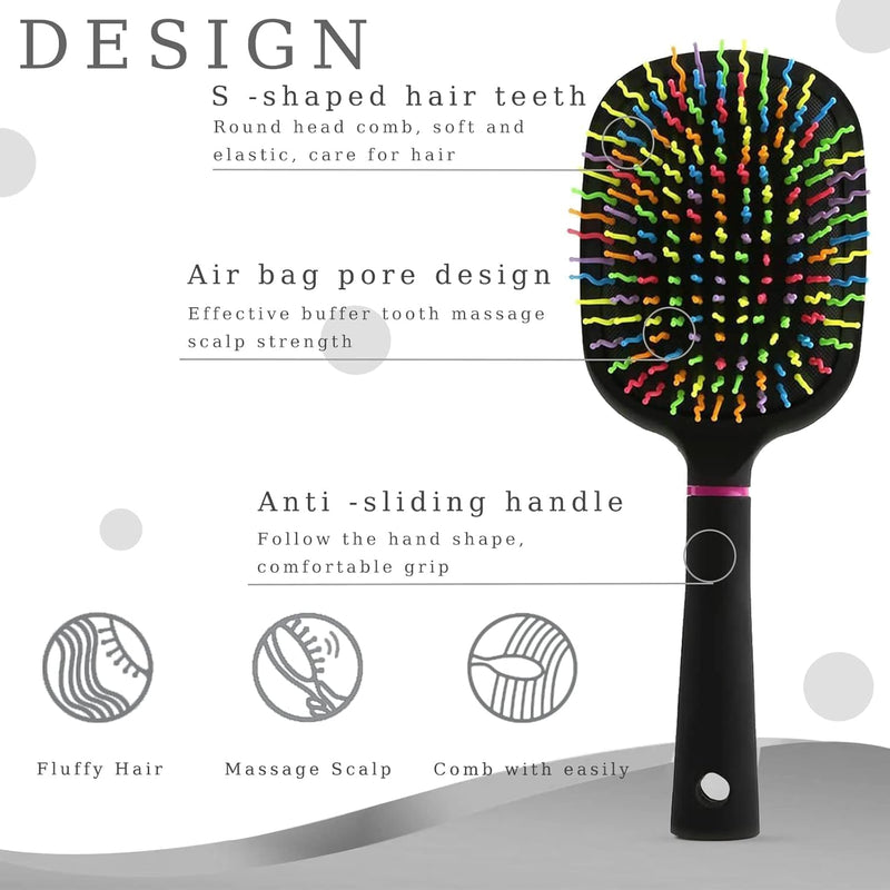 1000RB Rainbow Paddle Mane and Tail Brush Detangler Plastic Forky Comb for Horses