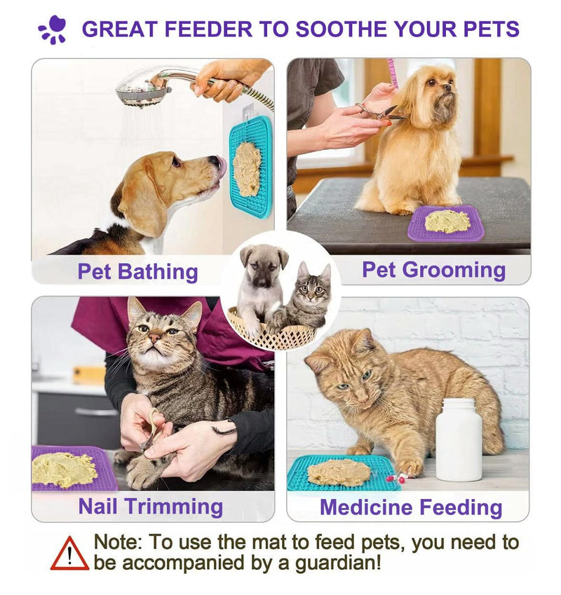 Licking Mat for Dogs & Cats 2 Pack, Slow Feeder Lick Pat, Anxiety Relief Dog Toys Feeding Mat for Butter Yogurt Peanut, Pets Supplies Bathing Grooming Training Calming Mat (Cyan&Purple) Cyan&Purple - PawsPlanet Australia