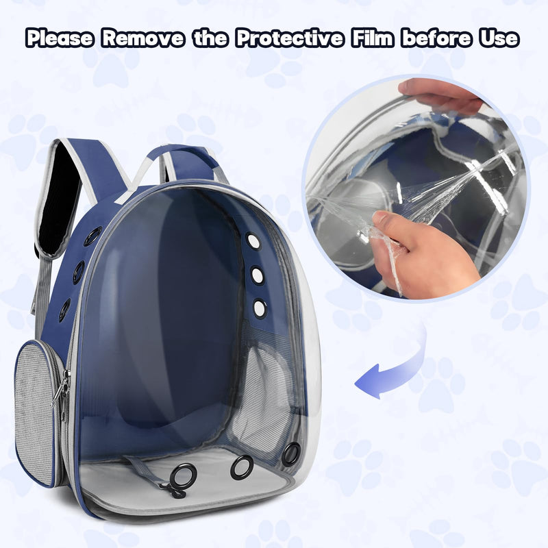 Cat Bubble Backpack, Transparent Cat Backpack for Kitten Small Dog Pet, Space Capsule Cat Backpack Carrier for Hiking Camping Travel Outdoor Use (Navy Blue)