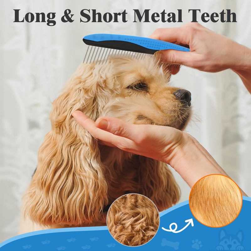 3PCS Dog Grooming Kit - Deshedding Dog Brush, Self Cleaning Slicker Brush, Bath Brush and Comb, Suitable for Hair Removal and Bathing of Dogs & Cats (Black Blue) - PawsPlanet Australia