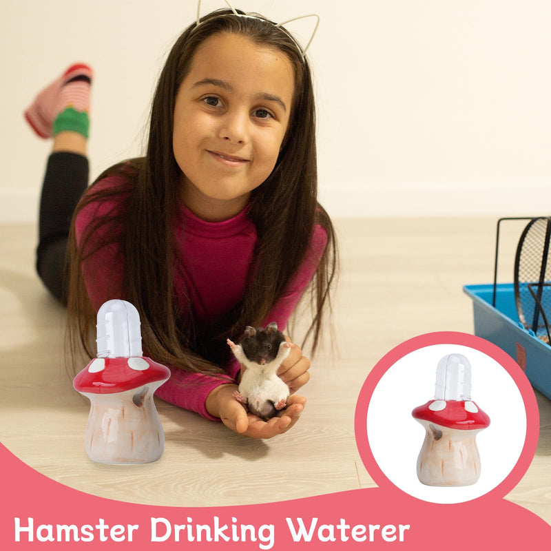 RUIAN Mushroom Hamster Water Bottle with Stand- 60ml Leakproof Ceramic Water Dispenser with Stainless Steel Nozzle for Hamsters, Chinchillas, Small Animal Cages (Red) - PawsPlanet Australia