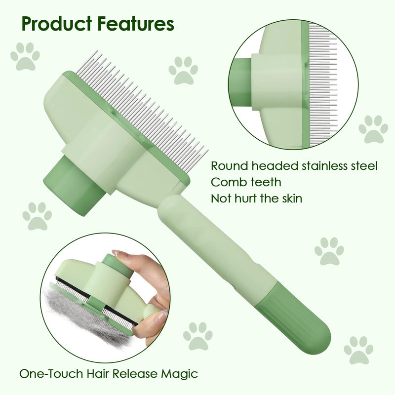 Flea Comb for Cat Hair Removal Comb, 2025 New Self-Cleaning Flea Brush for Cats and Dog, Comfort Cat Hair Removal Tool with Long & Short Stainless Steel Metal Grooming Brush(Green) Green - PawsPlanet Australia