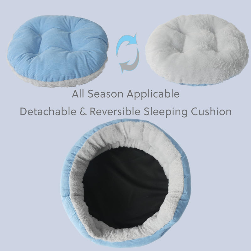 Puppy Bed for Small Dogs Washable Cat Bed,Donut Calming Blue Dog Sofa for Cute Small Kitten Anti Slip for Anxiety Pet Sleeping Couch Soft Sherpa Round Beds for Doggy and Kitty Fluffy Cushion,16 inch 16"L x 16"W x 6"Th - PawsPlanet Australia