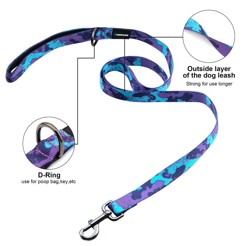 Annchwool No Pull Dog Harness with Padded Handle+5 Ft Leash,Escape Proof and Quick Fit to Adjust Dog Harness,Easy for Training Walking for Small & Medium and Large Dogs(Camo Purple Set,L) L Camo Purple Set - PawsPlanet Australia
