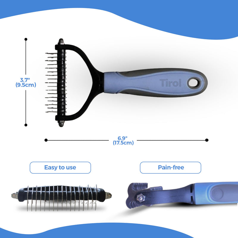 TIROL SUPPLIES Original Pet Grooming Rake - Ergonomic Non-slip Undercoat Rake for Dogs & Cats - Double-Sided Deshedding Dematting Tool - Extra-Wide Dog Grooming Brush & Deshedder Comb for Long Hair - PawsPlanet Australia