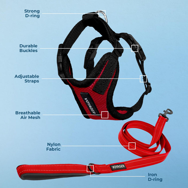 Voyager Step-in Lock Dog Harness w Reflective Dog Leash Combo Set with Neoprene Handle 5ft - Supports Small, Medium and Large Breed Puppies/Cats by Best Pet Supplies - Red/Black Trim, M - PawsPlanet Australia