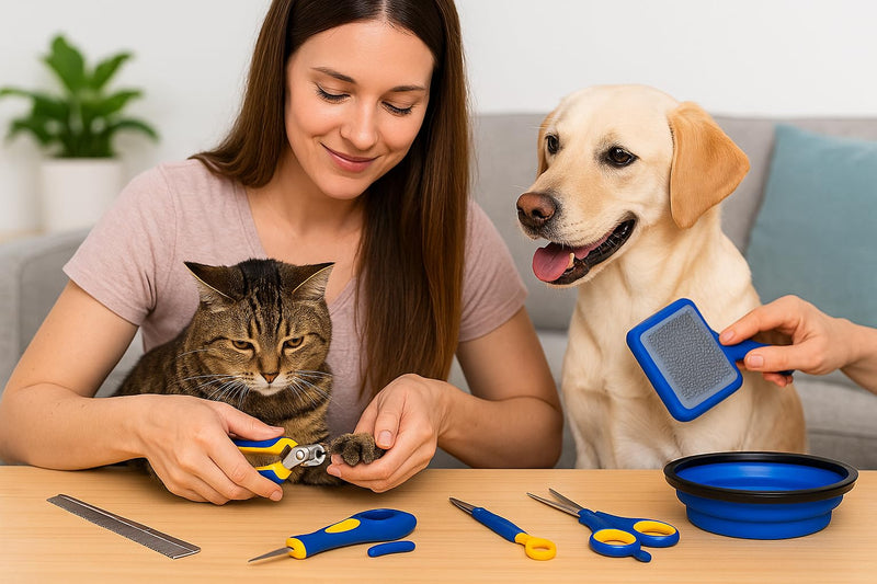 Deluxe 16-Piece Pet Grooming Kit with Carry Bag -Kit for Dogs & Cats – Quiet Clippers, Nail Grinder & Brushes