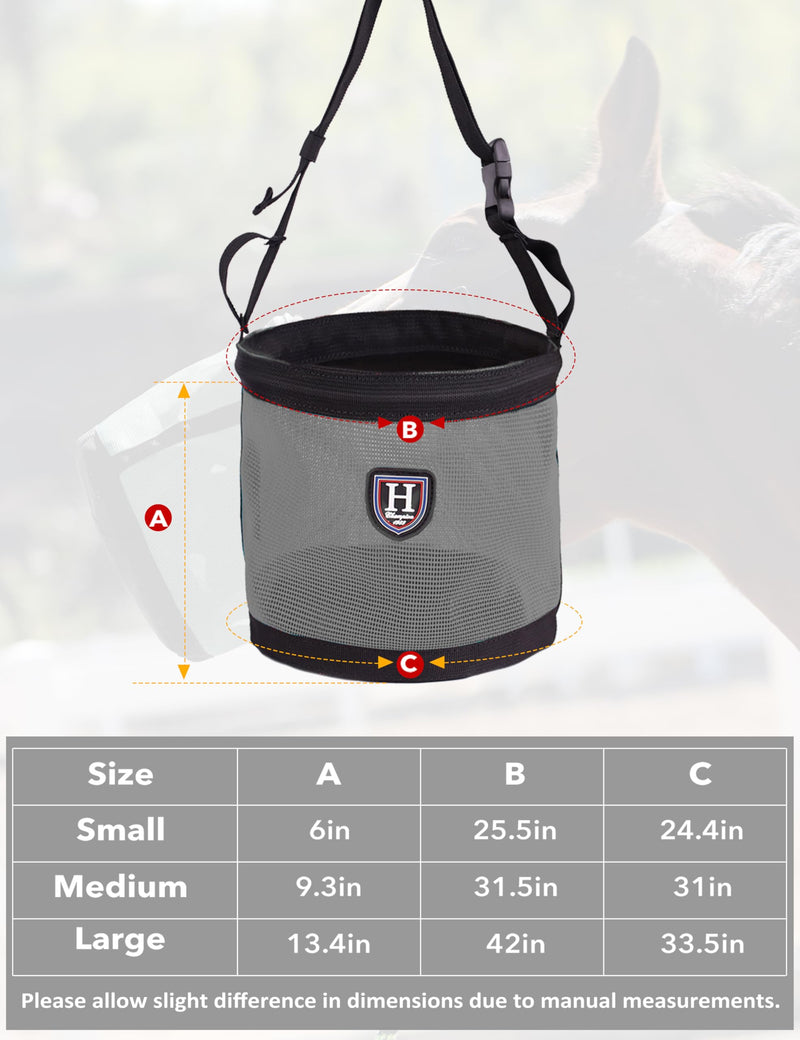Harrison Howard Horse Muzzle Feed Bag Nylon Mesh Grain Feed Bag with Padded Neck Strap Adjustable Belt Dark Gray Large - PawsPlanet Australia