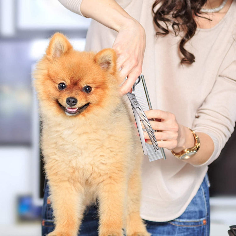 PURPLEBIRD 7 Inch Downward Curved Dog Grooming Scissors Pet Thinning Texturizing Shears Professional Safety Blunt Tip Trimming Shearing for Dogs Cats Face Paws Limbs Japanese Stainless Steel Silver 7.0"curvedThinning - PawsPlanet Australia