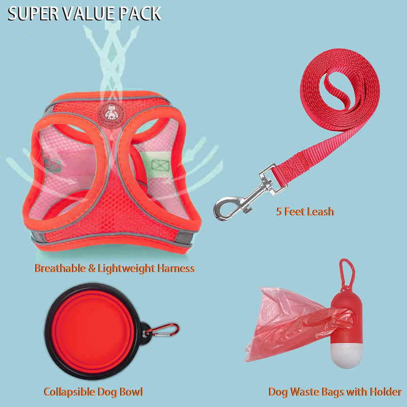 Small Dog Harness,Puppy Harness and Leash Set for Walking Escape Proof,Comfortable Air Mesh Dog Vest Harness with Reflective Strip, Step-in Outdoor Pet Vest for Dog Breeds Large (Pack of 1) Red/Pink - PawsPlanet Australia