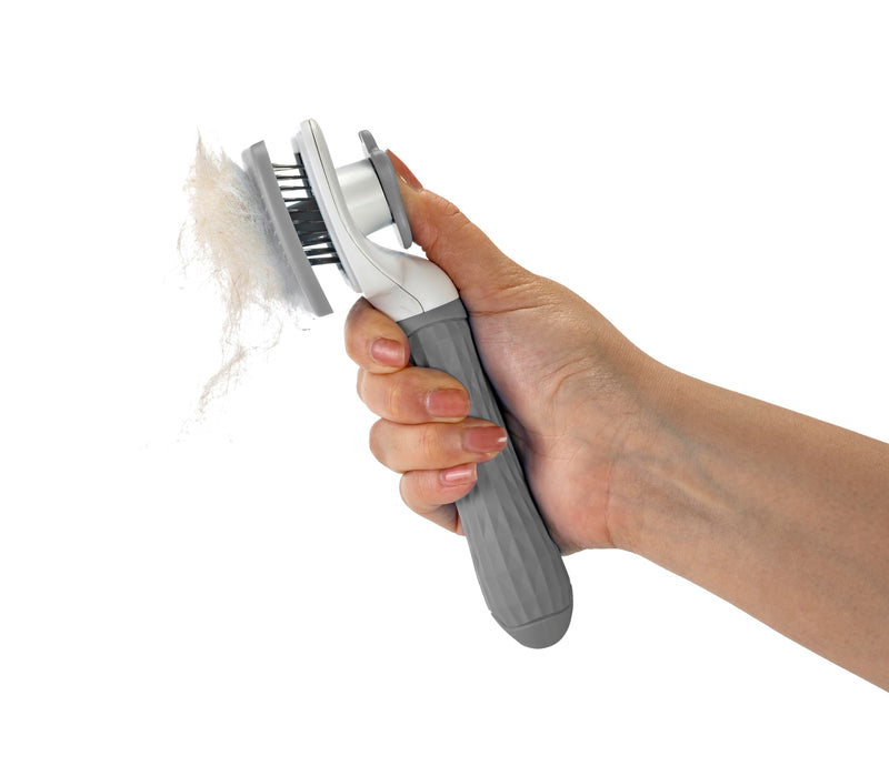 Self Cleaning Slicker Brush - PINK/GREY/BLUE - 1Pc- Pet Grooming Shedding Brush for Dogs and Cats - Remove Loose Undercoat & Tangles - Massaging Tool for Long or Short Hair Grey - PawsPlanet Australia