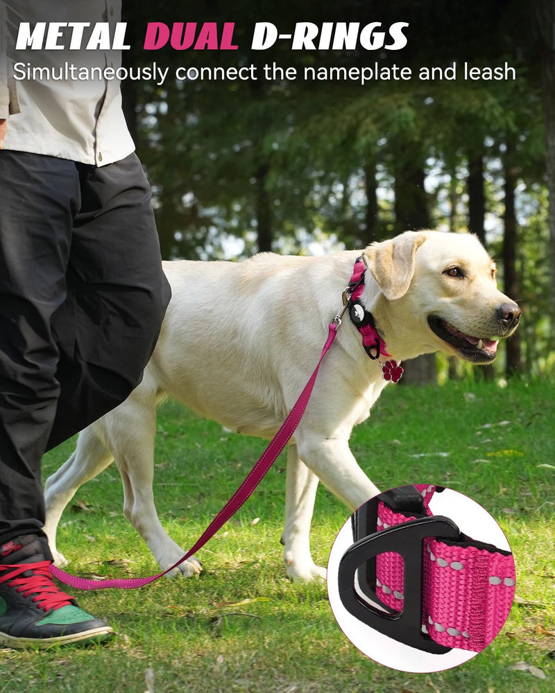 Joytale Airtag Dog Collar, Reflective Pet Collar with Waterproof AirTag Holder, Dual D-Rings, Soft Padded Adjustable for Extra Small and Puppy Dogs, Hotpink, XS X-Small(9"-12") - PawsPlanet Australia