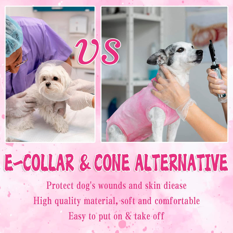 Dog Surgery Recovery Suit, Tie Dye Pet Surgical Suit for Female Dogs, Cone E-Collar Alternatives Abdominal Wounds Protector, Neuter Dog Anti-Licking Onesie for Small Medium Large Dogs, Medium Pink