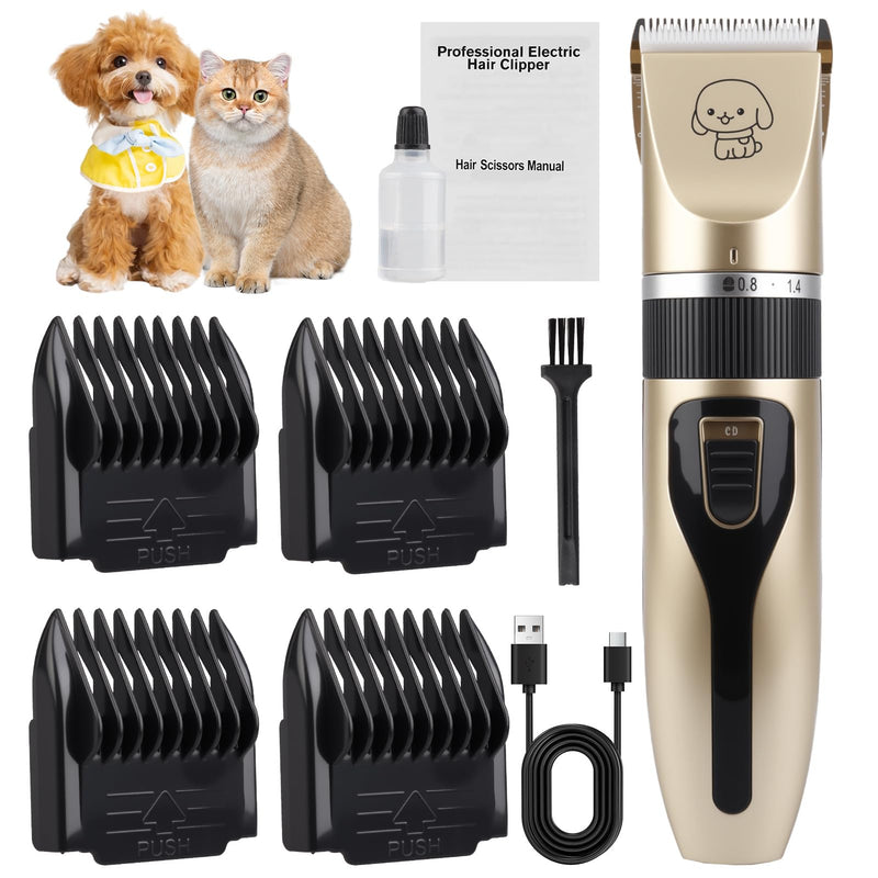 Dog Clippers Pet Hairs Grooming Kit for Thick Hair Professional Rechargeable Low Noise Cordless Shaver Trimmer Pet Grooming Clipper Set with 4 Guide Combs and Cleaning Brush for Dogs Cats Rabbits