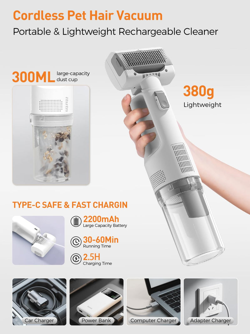 Dog Vacuum For Shedding Grooming, Pet Grooming Vacuum For Dogs Cat, Vacuum Pet Hair Remover Tool with Slicker Deshedding Dog Brush for Shedding Dematting Comb Kit - PawsPlanet Australia
