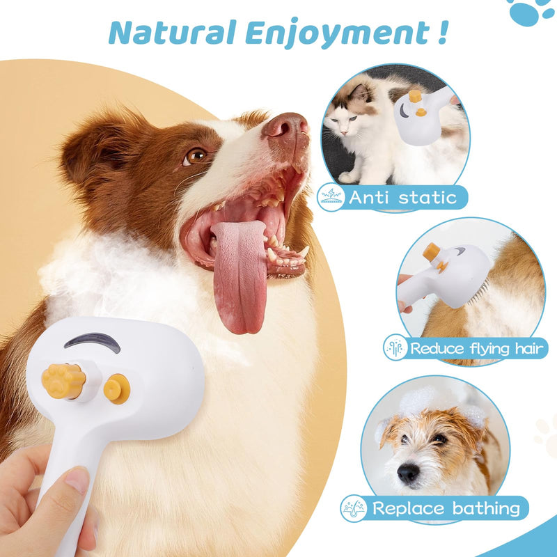 Pet Steam Brush for Dog & Cat – 3-in-1 Spray Hair Removal Comb for Shedding & Grooming, Softens Fur & Reduces Static – Water Brush for Long & Short Coats, Bath-Hating Pets, Includes Waterless Shampoo 7.6″-124ML