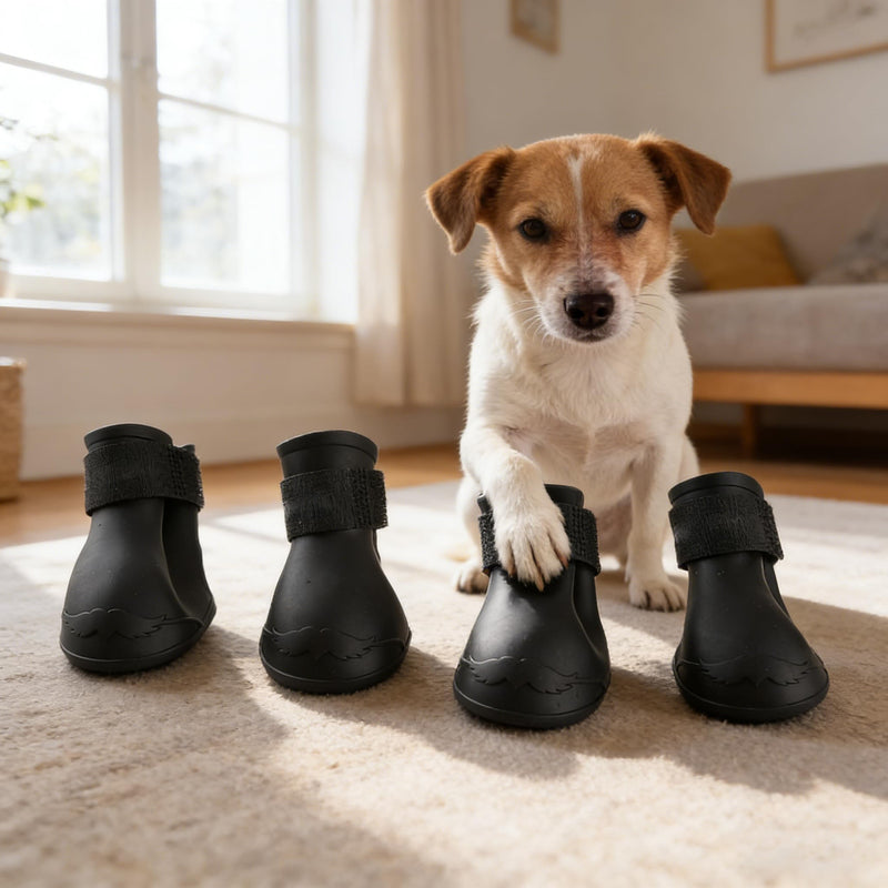 Yctze 4pcs Silicone Protective Dog Boots, Antislip Snow Shoes for Small Dogs, Ideal for French, Cute Pet Rain Wellies (L Black) L black - PawsPlanet Australia