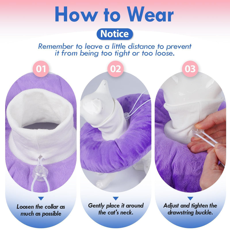 Adjustable Cat Neck Cone, Comfortable Elizabethan Recovery Collar After Surgery to Prevent Licking Wound, Ideal for Skin Disease, Deworming, Protective Pet Cone, Purple Medium Medium (Neck:7.5")