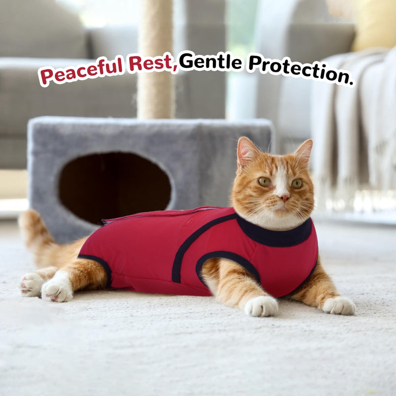 Cat Bodysuit After Surgery Size S, Cat Bodysuit Cotton, Cat Clothing for Cats, Body Cat After Surgery Castration, Soft Surgical Protective Suit, Breathable E-Collar Alternative for Recovery red