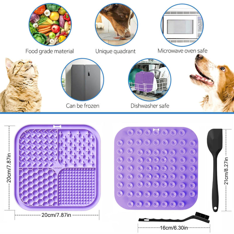 Licking Mat for Dogs & Cats 2 Pack, Slow Feeder Lick Pat, Anxiety Relief Dog Toys Feeding Mat for Butter Yogurt Peanut, Pets Supplies Bathing Grooming Training Calming Mat (Cyan&Purple) Cyan&Purple - PawsPlanet Australia
