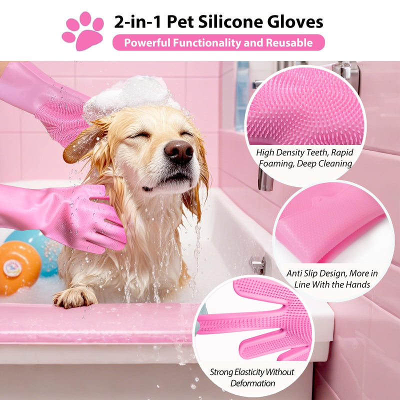 Dog Washing Gloves -Dog Bath Brush - Dog Bath Gloves - Dog Shampoo Brush - Pet Grooming Gloves -Cat Grooming Supplies_ Dog Bath Supplies（1 Pair Pink - PawsPlanet Australia
