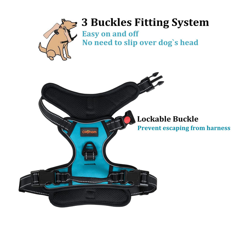 Coohom No Pull Dog Harness with Handle and Two Leash Attachments,Adjustable Outdoor Pet Harness with Reflective Oxford Material for Small Medium Large Dogs (XL, Blue 2022) XL - PawsPlanet Australia