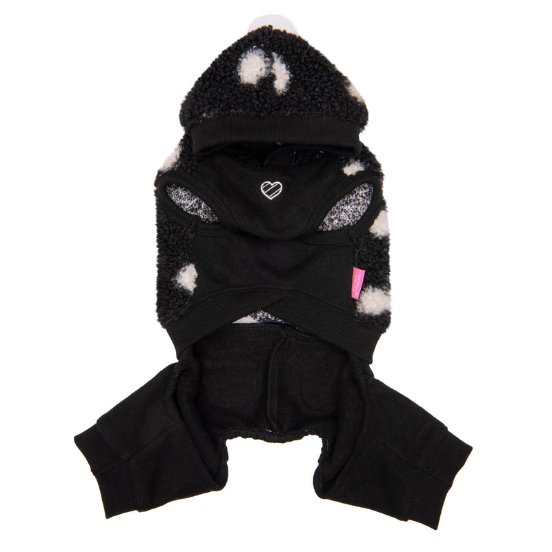 Pinkaholic New York Blaire Cute Winter Hooded Jumpsuit with Integrated Harness Polka dot Pattern for Small and Medium Dogs, Black, Medium - PawsPlanet Australia