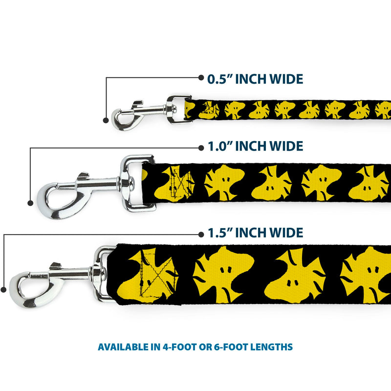 Peanuts Worldwide LLC Pet Leash, Dog Leash, Peanuts Woodstock Face Flip Black Yellow, 6 Feet Long 1.5 Inch Wide 6 Feet Long - 1.5" Wide - PawsPlanet Australia