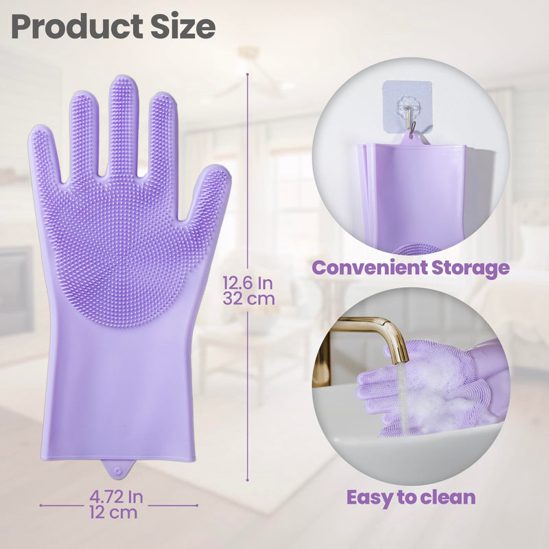 DELOMO Dog Washing Gloves 1 Pair: Soft and Gentle Silicone Pet Grooming Gloves - Bathing Scrubber Brush Mitt Grooming Shedding Fur Removal Massage for Dogs/Cats/Horse, Purple Medium - PawsPlanet Australia