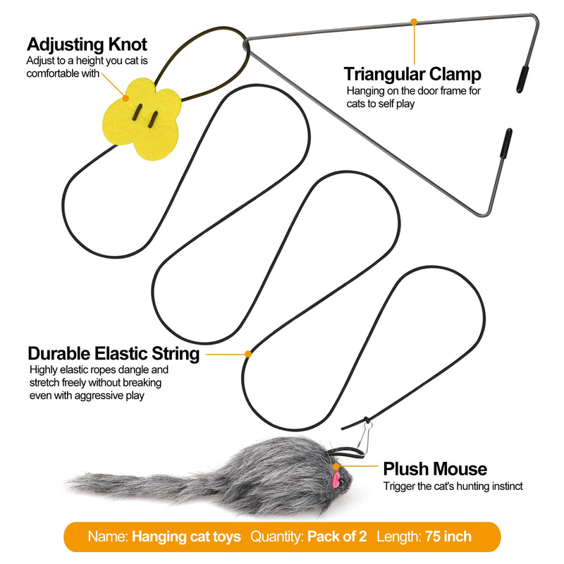 2PCS Hanging Cat Toys for Indoor Cats, Door Hanging Cat Toy, Retractable Mouse Teaser Toy, Home Alone Self Play Cat Toys, Kitty Toys for Indoor Cats Kitten Mental Physical Stimulation Training 2 Triangular Clamps - PawsPlanet Australia