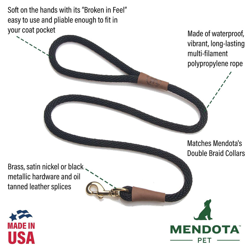 Mendota Pet Snap Leash - British-Style Braided Dog Lead, Made in The USA - Arctic Blue, 3/8 in x 6 ft - for Small/Medium Breeds - PawsPlanet Australia