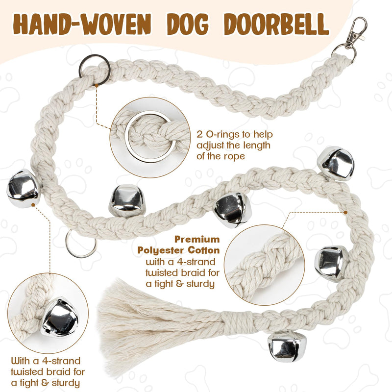 Dog Bells to Go Outside - RAINFLOW Dog Door Bells for Potty Training,Adjustable Potty Bells for Dogs,Handmade With Polyester Cotton,Comes for Puppies Dogs Doggy Doggie Pooch Pet Cat Pet Supplies Beige - PawsPlanet Australia
