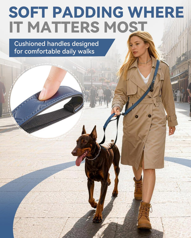 Reinforced Crossbody Dog Leash, 4–6ft Adjustable Multifunction Leash with Dual Padded Handles, Durable Nylon Lead Featuring Solid Metal Clips for Daily City & Park Walking - PawsPlanet Australia