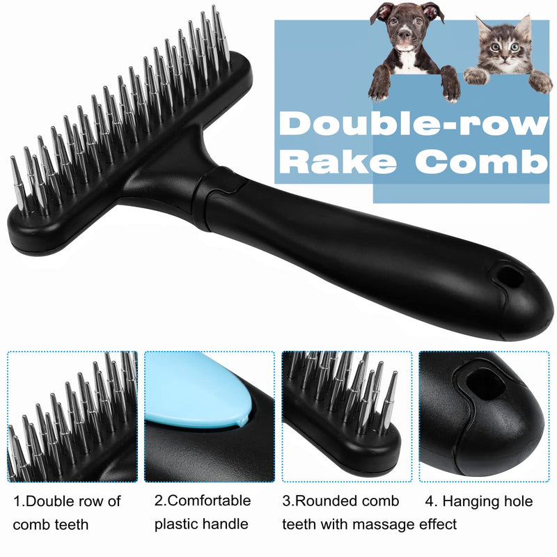 Undercoat Rake for Dogs, Dematting Tool Set - Large Dog Grooming Rake + Double Row Stainless Steel Pins Deshedding Comb, Pet Under Coat Brush for Long Hair Cat, Dog, Hores - PawsPlanet Australia