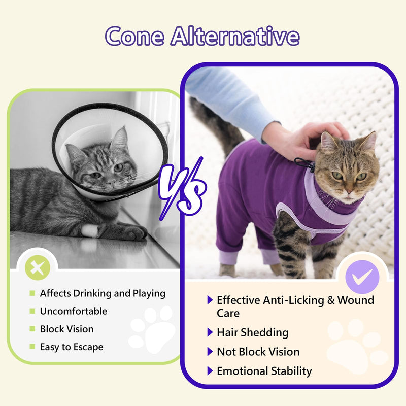 BRKURLEG Cat Recovery Suit with Hind Legs, Breathable Post Spay Onesie for Female Cats & Kittens, Anti-Licking Abdominal & Hind Leg Wound Protector, Cone Alternative, Purple XL X-Large