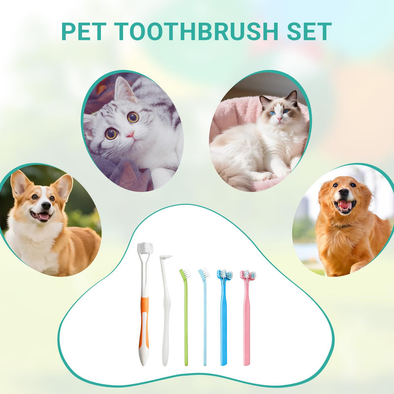 Dog Toothbrush 6PCS Set for Dogs & Cats, Dog Toothbrush, Cat Toothbrush, Dog Toothbrush, Pet Dental Care, Brushing Dog Teeth, Single Head, Double Head, Three Head Brush, Fine Toothbrush